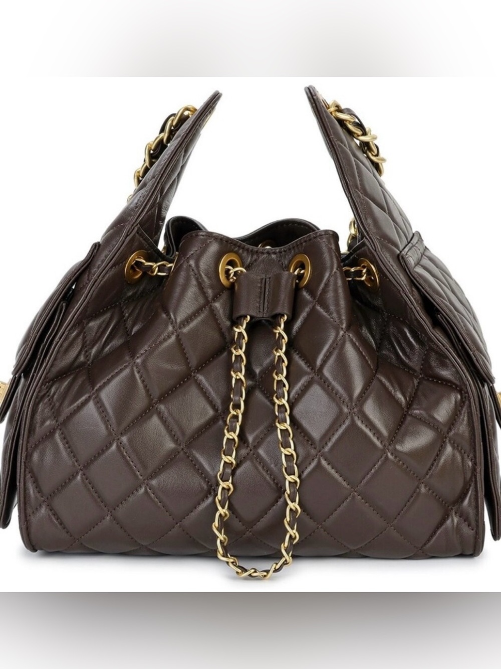 Tiffany & Fred Paris Brown Quilted Leather 25 Style Gold Chain Shoulder Bag